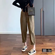 【Jilli~ko】鬆緊腰立體剪裁顯瘦百搭蘿蔔褲 M-XL J10931  M 咖色