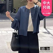【Jilli~ko】韓版薄款寬鬆氣質休閒圓領短外套 10962  FREE 藍色