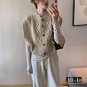 【Jilli~ko】韓系短款復古針織麻花馬甲 J10992  FREE 杏色