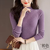 【初色】半高領直線加厚針織毛衣上衣-共4色-66042(F可選) F 紫色