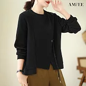 【AMIEE】流暢輪廓立體綁帶衛衣(3色/M-2XL/KDTQ-2258) XL 黑色