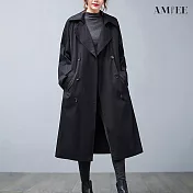 【AMIEE】經典翻領中長款工裝風衣外套(4色/M-2XL/KDCQ-6187) 2XL 黑色