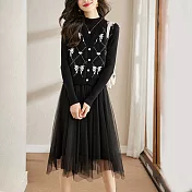【MsMore】 小香風連身裙氣質浪漫長袖針織外罩兩件式套裝# 119494 FREE 黑色