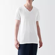 【MUJI 無印良品】男棉混保暖V領短袖T恤 S 白色