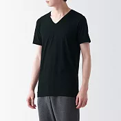 【MUJI 無印良品】男棉混保暖V領短袖T恤 XL 黑色