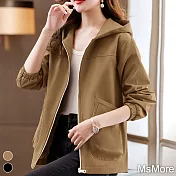 【MsMore】 休閒大碼寬鬆連帽長袖韓版減齡夾克短外套# 119143 XL 卡其色