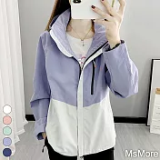 【MsMore】 衝鋒衣薄款防風長袖防輕潑水撞色短版夾克外套# 119147 XL 紫色