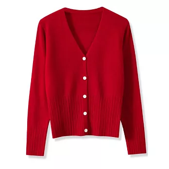 【MsMore】 小香風針織開衫毛衣外套V領修身外穿短款上衣# 119484 FREE 紅色