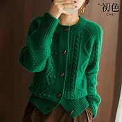 【初色】柔軟麻花毛衣針織開衫外套-共3色-65206(F可選) F 綠色