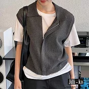 【Jilli~ko】韓版疊穿外搭拉鍊針織無袖開衫馬甲 J11025  FREE 灰色