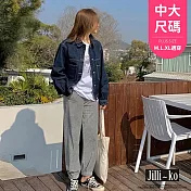 【Jilli~ko】薄款oversize寬鬆開扣牛仔襯衫外套中大尺碼 J11056  FREE 深藍色