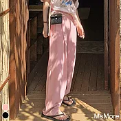 【MsMore】 闊腿西裝褲垂感高腰寬鬆拖地韓系休閒褲長褲# 119352 M 粉紅色