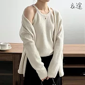 [衣途]兩件式削肩針織背心+罩衫套裝FREE(KDAQ-B919) F 貝殼白