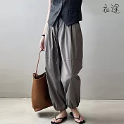 [衣途]時髦酷甜全棉寬鬆抽繩工裝褲M-L(KDPQ-B706) M 灰色