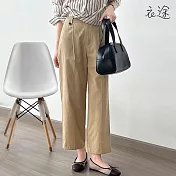 [衣途]對稱褶皺寬鬆全棉直筒褲M-L(KDPQ-B683) M 卡其色
