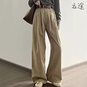 [衣途]休閒復古高腰牛仔褲S-XL(KDPQ-B009) S 卡其色