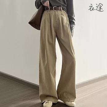 [衣途]休閒復古高腰牛仔褲S-XL(KDPQ-B009) L 卡其色