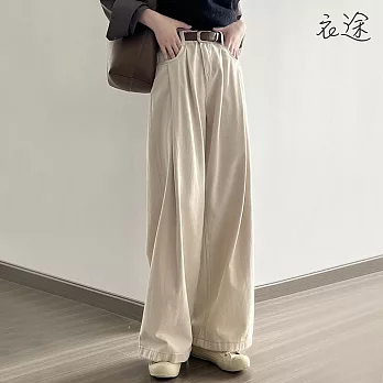 [衣途]休閒復古高腰牛仔褲S-XL(KDPQ-B009) L 米白色