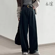[衣途]休閒復古高腰牛仔褲S-XL(KDPQ-B009) S 藍色
