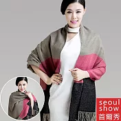 Seoul Show首爾秀 橫格色塊拼接仿羊絨男女情侶款圍巾披肩  駝玫黑