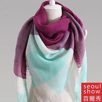 Seoul Show首爾秀 三角形經典格紋仿羊絨男女圍巾披肩  紫藍
