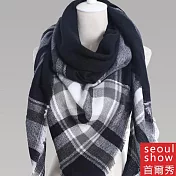 Seoul Show首爾秀 三角形經典格紋仿羊絨男女圍巾披肩  黑白