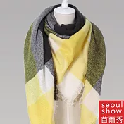 Seoul Show首爾秀 三角形經典格紋仿羊絨男女圍巾披肩  黃黑