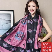 Seoul Show首爾秀 藏傳花間 仿羊絨雙面提花圍巾披肩  黑框粉底