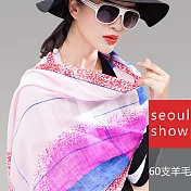 Seoul Show首爾秀 普普條格 60支紗100%純羊毛印花圍巾保暖披肩  粉彩