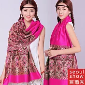 Seoul Show首爾秀 波西風情 棉質編織保暖圍巾披肩  玫紅
