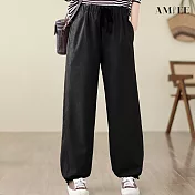 【AMIEE】立體輪廓剪裁寬鬆直筒寬褲(3色/M-3XL/KDPQ-7189) M 黑色
