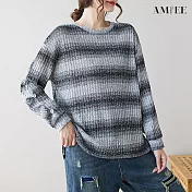 【AMIEE】舒適休閒圓領條紋針織衫(4色/L-XL/KDTQ-5858) XL 灰色