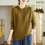 【AMIEE】柔軟直坑條連帽針織衛衣(6色/XL-4XL/KDTQ-6489) 4XL 薑黃