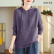 【AMIEE】柔軟直坑條連帽針織衛衣(6色/XL-4XL/KDTQ-6489) 2XL 紫色