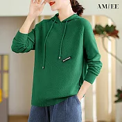 【AMIEE】柔軟直坑條連帽針織衛衣(6色/XL-4XL/KDTQ-6489) 4XL 綠色