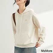 【MsMore】 肌理感拼接連帽小清新時尚減齡長袖短版寬鬆上衣# 119441 L 米白色