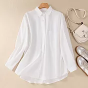 【ACheter】 韓版個性簡約百搭翻領長袖上衣襯衫慵懶外罩短版# 119598 L 白色