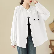 【ACheter】 文藝休閒襯衫簡約長袖百搭寬鬆復古棉質顯瘦中長外罩# 119614 L 白色