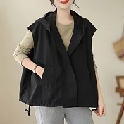 【ACheter】 韓版寬鬆大碼純棉馬夾外套無袖連帽外搭上衣# 119617 XL 黑色