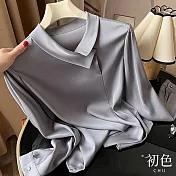 【初色】別樣設計衣領涼感長袖上衣-共2色-30478(M-2XL可選) XL 灰色