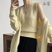[衣途]高奢蕾絲V領針織背心+外套兩件套裝FREE(KDAQ-B335) F 麥稈色