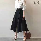 [衣途]優雅垂感高腰開衩長裙M-L(KDSQ-B665) M 高級黑