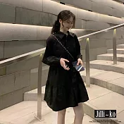 【Jilli~ko】設計感蛋糕拼接A字襯衫連衣裙 J10921  FREE 黑色