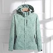 【MsMore】 衝鋒衣薄印花防風防輕潑水透氣長袖大碼登山短版夾克外套# 119149 XL 綠色