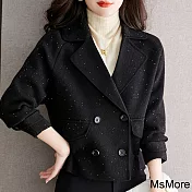 【MsMore】 小香風短外套收腰長袖星光百搭美麗呢外搭# 119158 2XL 黑色