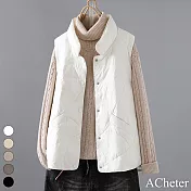 【ACheter】 輕薄保暖羽絨棉馬甲氣質寬鬆無袖背心短版外套# 119666 L 白色