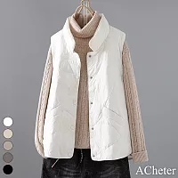 【ACheter】 輕薄保暖羽絨棉馬甲氣質寬鬆無袖背心短版外套# 119666 L 白色