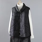 【ACheter】 輕薄保暖羽絨棉馬甲氣質寬鬆無袖背心短版外套# 119666 XL 黑色