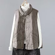 【ACheter】 輕薄保暖羽絨棉馬甲氣質寬鬆無袖背心短版外套# 119666 L 灰色