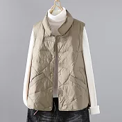 【ACheter】 輕薄保暖羽絨棉馬甲氣質寬鬆無袖背心短版外套# 119666 XL 卡其色